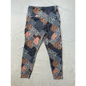 Nanette Lepore Floral Patchwork Activewear Leggings in Blue/Tan - Size Medium